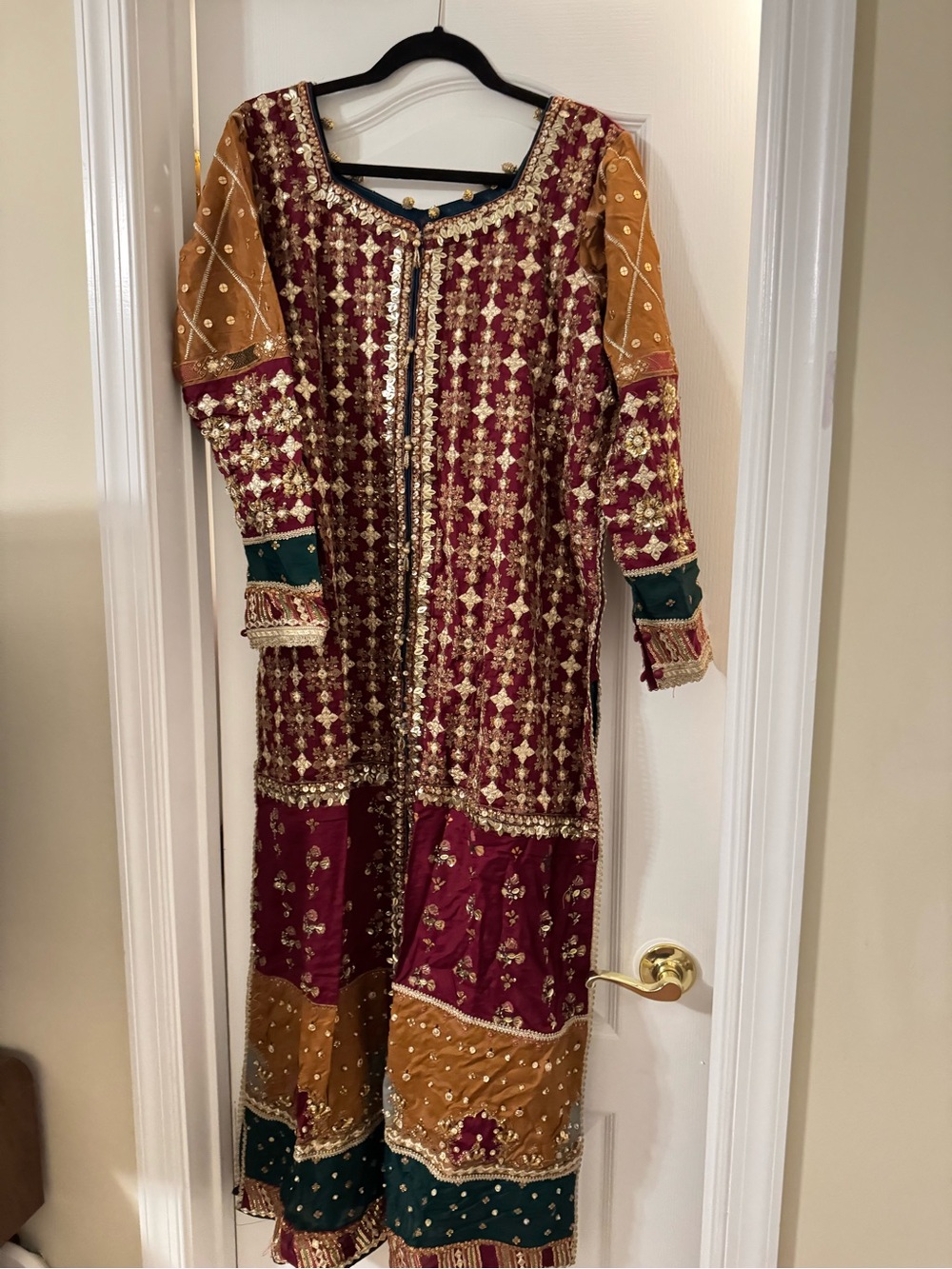 Embellished Red & Gold Long Anarkali Dress with Sheer Dupatta - Picture 2 of 2